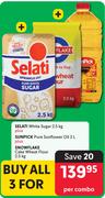 Selati White Sugar 2.5Kg + Sunpick Pure Sunflower Oil 2L + Snowflake Cake Wheat Flour 2.5Kg-For 3