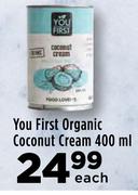 You First Organic Coconut Cream-400ml