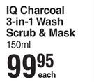 IQ Charcoal 3 In 1 Wash Scrub & Mask-150ml Each