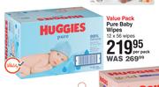 Huggies Value Pack Pure Baby Wipes 12 x 56 Wipes-Per Pack