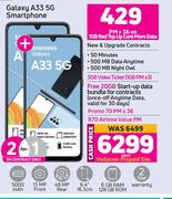 2 x Samsung Galaxy A33 5G Smartphone-On 1GB Red Top Up Core More Data + On Promo 70