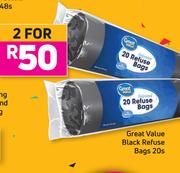 Great Value Black Refuse Bags 20's Pack-For 2 