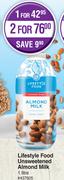 Lifestyle Food Unsweetened Almond Milk-For 2 x 1L
