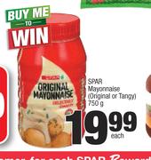Spar Mayonnaise Original Or Tangy-750g Each