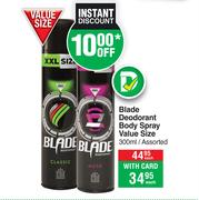 Blade Deodorant Body Spray Value Size Assorted-300ml Each