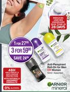 Garnier Anti-Perspirant Roll-On For Men Or Women Assorted-For 1 x 50ml