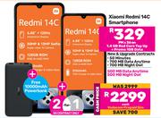 2 x Xiaomi Redmi 14C Smartphone-On 1.4GB Red Core Top Up + Promo 1GB Data