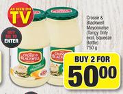 Crosse & Blackwell Mayonnaise (Tangy Only Excl. Squeeze Bottle)-For 2 x 750g