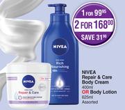 Nivea Repair & Care Body Cream 400ml Or Body Lotion 625ml Assorted-For 2
