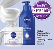 Nivea Repair & Care Body Cream 400ml Or Body Lotion 625ml Assorted-For 1