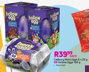 Cdbury Hens Eggs 6 x 25g Or Hollow Eggs 100g Assorted-Each