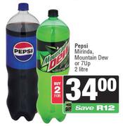 Pepsi Mirinda, Mountain Dew Or 7up-For 2 x 2L
