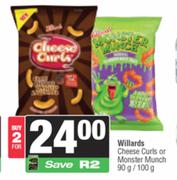 Willards Cheese Curls Or Monster Munch-For 2 x 90g/100g