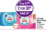 Lil-Lets Maxi Thick Pads 10 Regular, 8 Super Assorted-For 2 