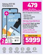 2 x Samsung Galaxy A33 5G Smartphone-On 2GB Red Top Up Core More Data + On Promo 70