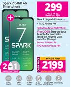 2 x Tecno Spark 7 64GB 4G Smartphone-On Red Flexi 130 + On Promo 70