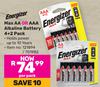 Energizer Max AA Or AAA Alkaline Battery 4 + 2 Pack