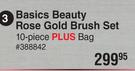 Basics Beauty Rose Gold Brush Set 10 Piece Plus Bag