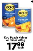 Koo Peach Halves Or Slices-410g Each