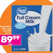 Great Value UHT Long Life Milk-6 x 1Ltr Each