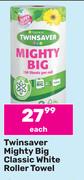 Twinsaver Mighty Big Classic White Roller Towel-Each