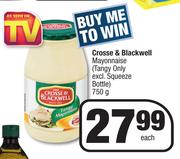 Crosse & Blackwell Mayonnaise Tangy Only Excl.Squeeze Bottle-750g Each