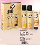 Lentheric I Love Gift Set Perfume Body Spray 2 x 90ml Plus Hand Cream 75ml-Per Set