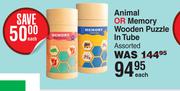 Animal Or Memory Wooden Puzzle In Tube Assorted-Each