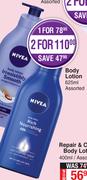Nivea Body Lotion Assorted-For 2 x 625ml