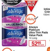 Always Platinum Ultra Thin Pads Value Pack 14 Long-Per Pack