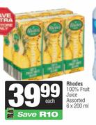 Rhodes 100% Fruit Juice Assorted-6 x 200ml
