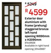 Exterior Door Aluminium With Frame (Prehung) Staggered Bronze Left Hand Opening W 890 mm x H 2090 mm