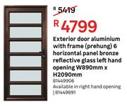 Exterior Door Aluminium With Frame (Prehung) 6 Horizontal Panel Bronze Left Hand Opening 890x2090mm