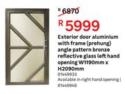 Exterior Door Aluminium With Frame (Prehung) Angle Pattern Bronze Reflective Glass Left Hand Opening