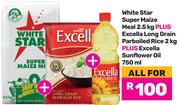 White Stare Super Maize Meal 2.5Kg, Excella Long Grain Parboiled Rice 2kg & SunflowOil 750ml-For All