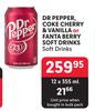 Dr.Pepper, Coke Cherry & Vanilla Or Fanta Berry Soft Drinks-12 x 355ml