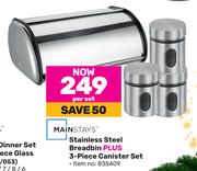 Mainstays Stainless Steel Breadbin Plus 3 Piece Canister Set-Per Set