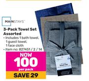 Mainstays 3 Pack Towel Set Assorted-Per Pack