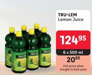 Tru-Lem Lemon Juice-6 x 500ml