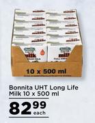 Bonnita UHT Long Life Milk-10 x 500ml Each