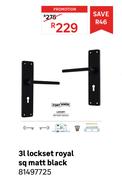 Royal Sq Matt Black Lockset 3L 81497725