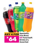 Sparletta Iron Brew Or Twist Soft Drinks Assorted-For 4 x 2L