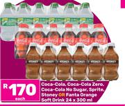 Coca-Cola, Coca-Cola Zero, Coca-Cola No Sugar, Sprite, Stoney Or Fanta Orange Soft Drink 24 x 300ml-