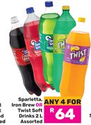 Sparletta Iron Brew Or Twist Soft Drinks Assorted-For Any 4 x 2Ltr