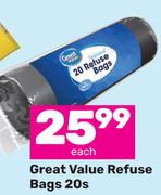 Great Value Refuse Bags-20's Pack