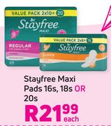 Stayfree Maxi Pads-16s, 18s Or 20s Each