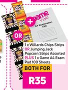Willards Chips Strips Or Jumping Jack Popcorn Strips Plus 100 Sheet Game A4 Exam Pad-For Both