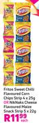 Fritos Sweet Chili Corn Chips Strip 4x25g Or NikNaks Cheese Flavourd Maize Snack Strip 5x22g-Each