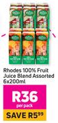 Rhodes 100% Fruit Juice Blend Assorted-6x200ml Per Pack