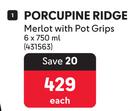Porcupine Ridge Merlot With Pot Grips-6 x 750ml